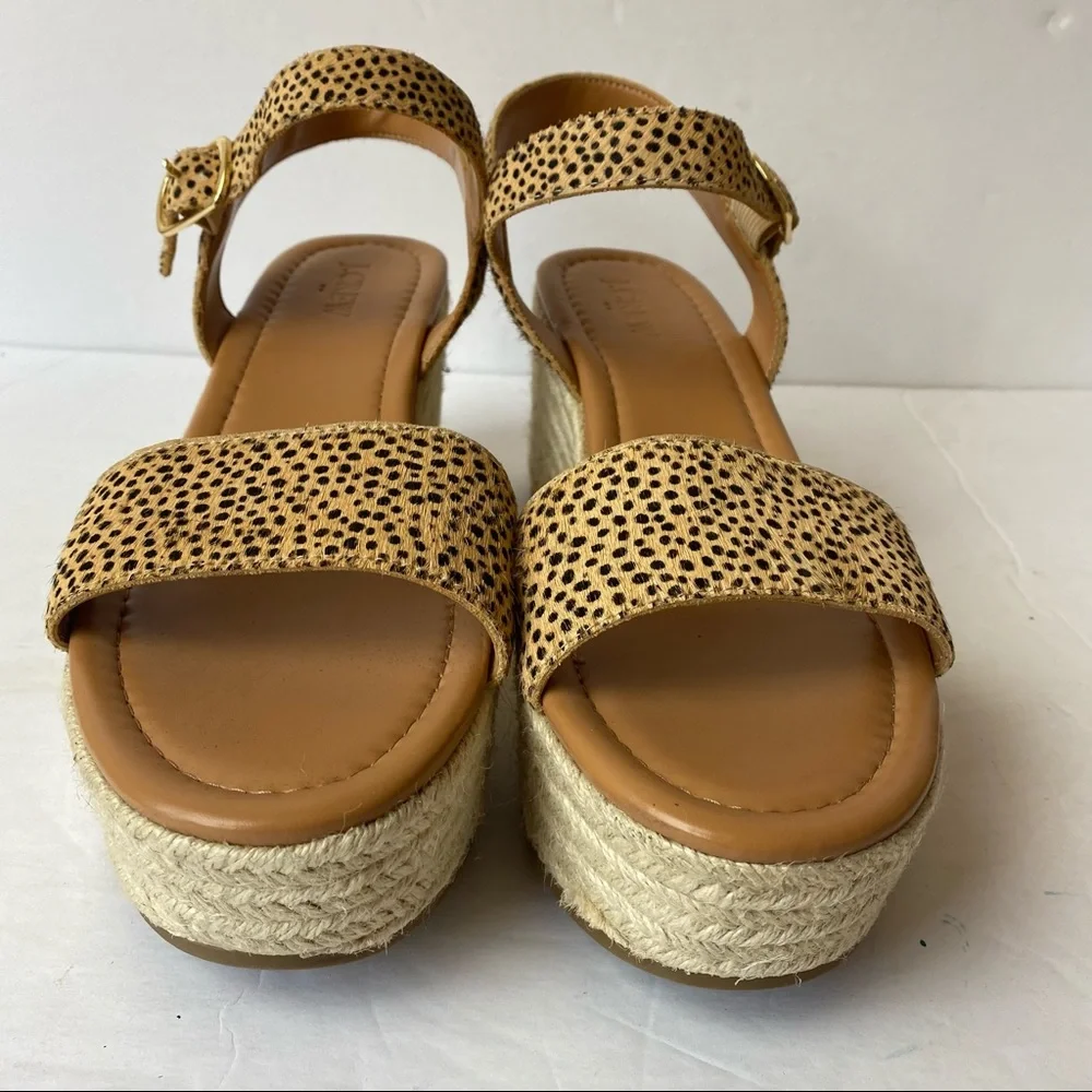 J. Crew Leopard Calf Hair Espadrille Sandals 9.5